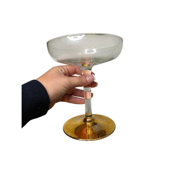 Gold-Trimmed Clear Glass Coupe Cocktail Glasses Set Of 2 - Picture 6 of 16